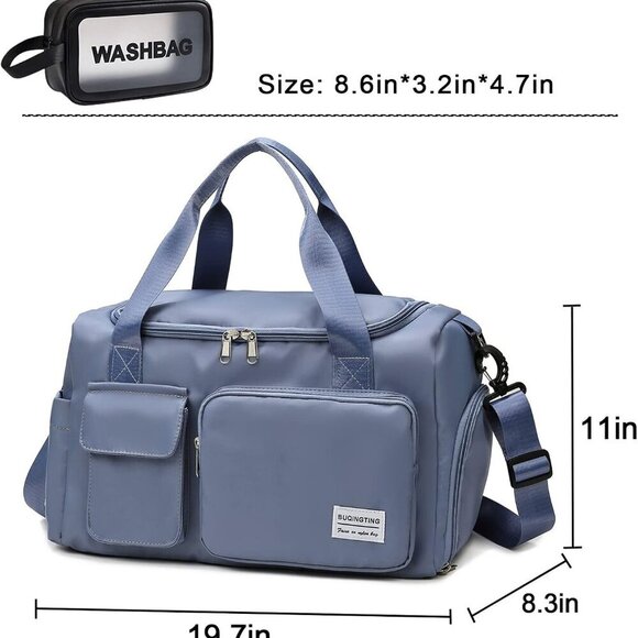 Small Gym Bag for Women, Travel Duffle Bag Carry On Weekender Bag with Shoe Comp - Picture 3 of 6